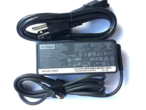New Genuine Lenovo ac adapter charger 65W Type-C with power cord. Voltage: 5V/9V/12V/15V/20V; Current: 2A/3A/3.25; Connector: USB-C TYPE-C